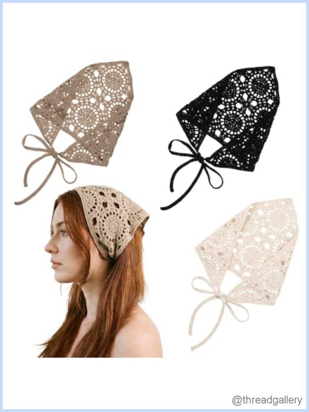 Crochet Bandana Headband Set Handmade Knit Triangle Hair Scarf Boho Headwrap